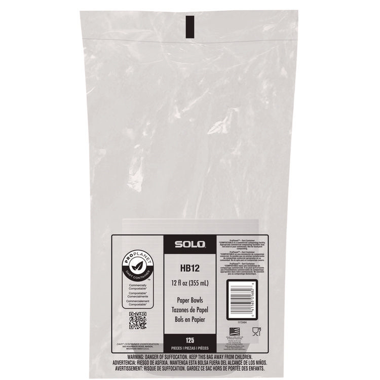 Compostable Paper Dinnerware, ProPlanet Seal, Bowl, 12 oz, White, 125/Pack