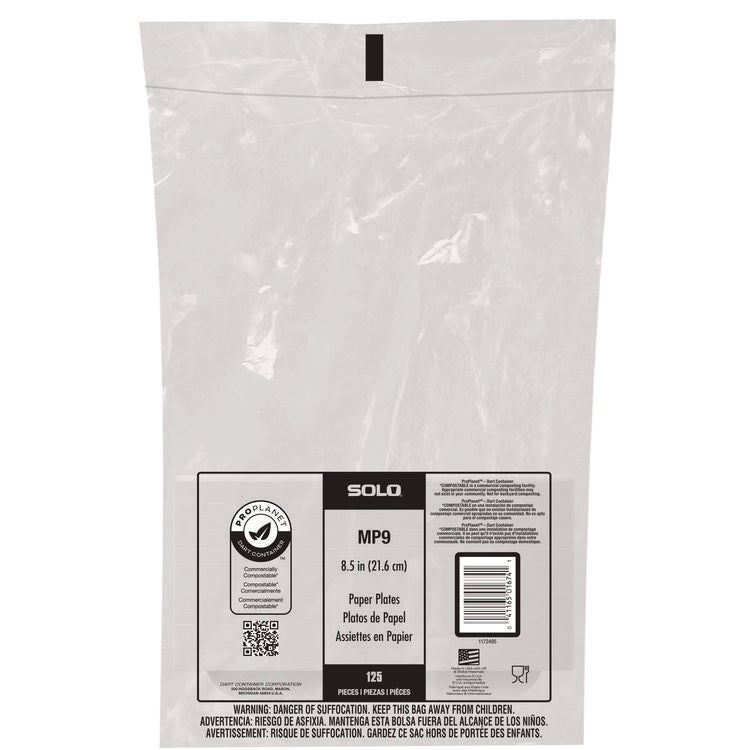 Compostable Paper Dinnerware, ProPlanet Seal, Plate, 8.5" dia, White, 125/Pack