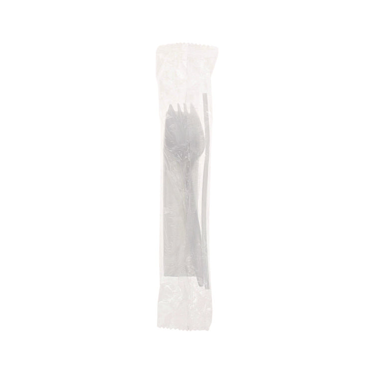 Fieldware Cutlery Kit, Mediumweight, Napkin/Spork/Straw, Plastic, White, 1,000/Carton