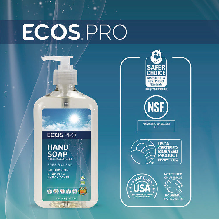Liquid Hand Soap, Free and Clear, 17 oz, 6/Carton
