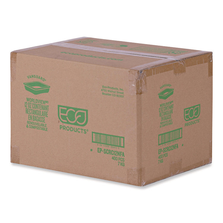 WorldView Vanguard Rectangular Container, 12 oz, 7 x 4.75 x 1, Sugarcane Fiber, White, 400/Carton