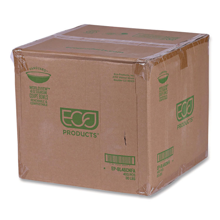 Vanguard Renewable and Compostable Sugarcane Bowls, 46 oz, White, 400/Carton