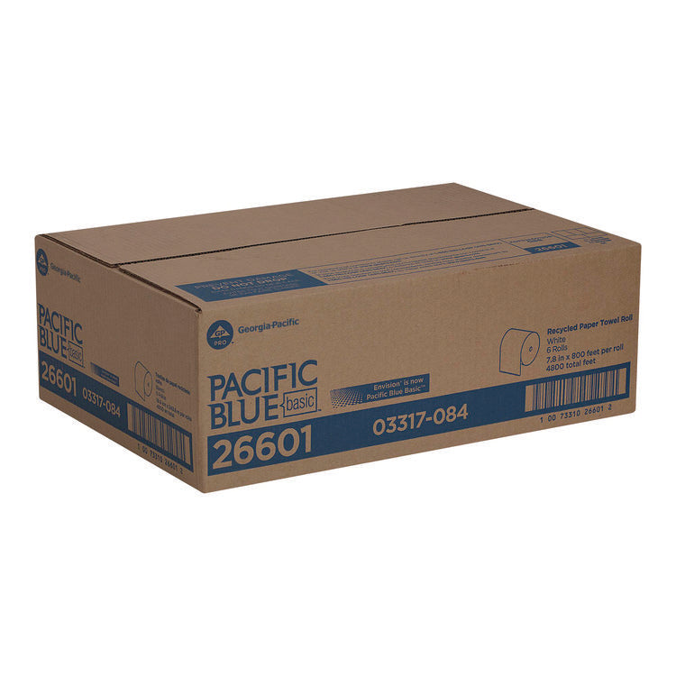 Pacific Blue Basic Nonperforated Paper Towel Rolls, 1-Ply, 7.88" x 800 ft, White, 6 Rolls/Carton