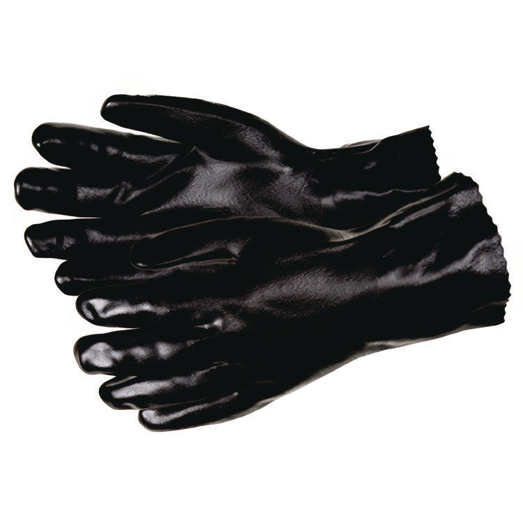 Double-Dipped PVC Gloves, 14" Long, Large, Black, 12 Pairs