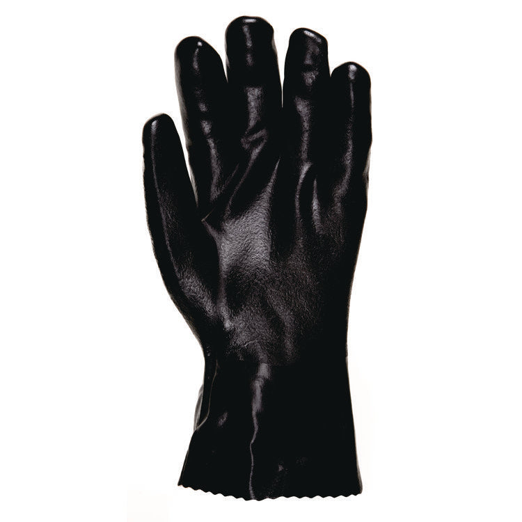 Double-Dipped PVC Gloves, 14" Long, Large, Black, 12 Pairs