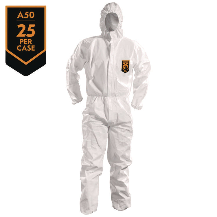 A50 Breathable Splash and Particle Protection Overalls, White, X-Large, 25/Carton