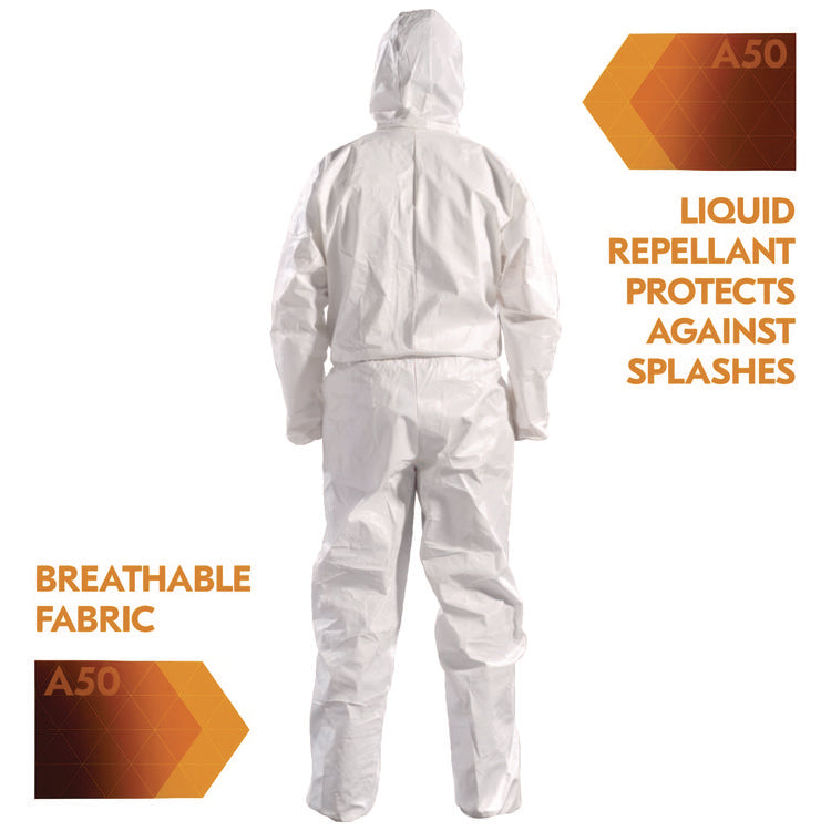 A50 Breathable Splash and Particle Protection Overalls, White, X-Large, 25/Carton