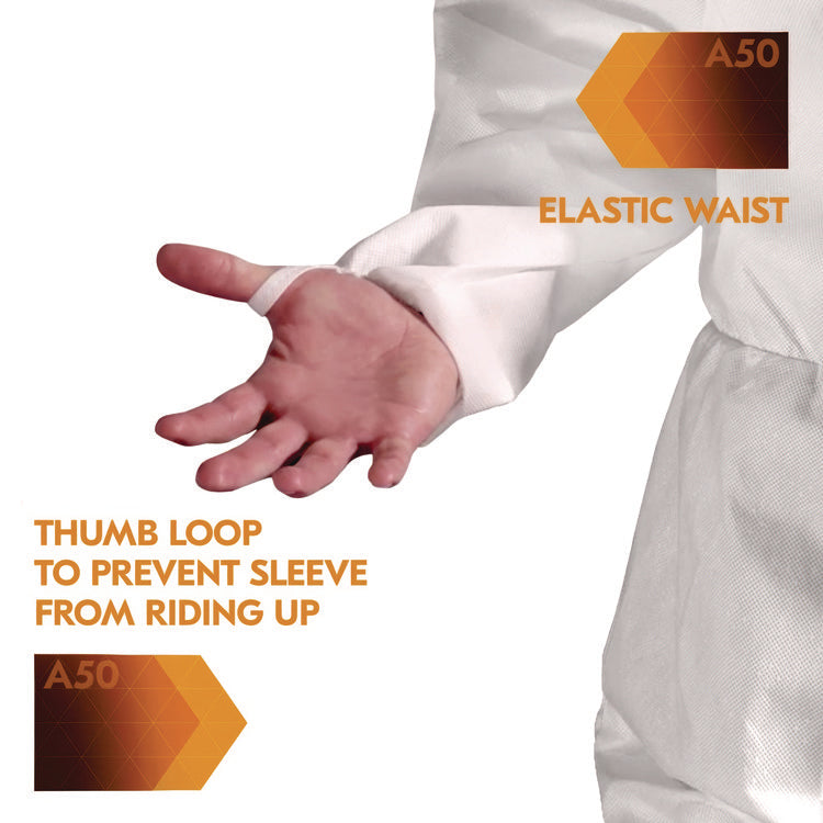 A50 Breathable Splash and Particle Protection Overalls, White, X-Large, 25/Carton