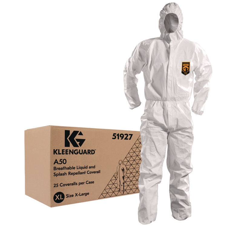 A50 Breathable Splash and Particle Protection Overalls, White, X-Large, 25/Carton