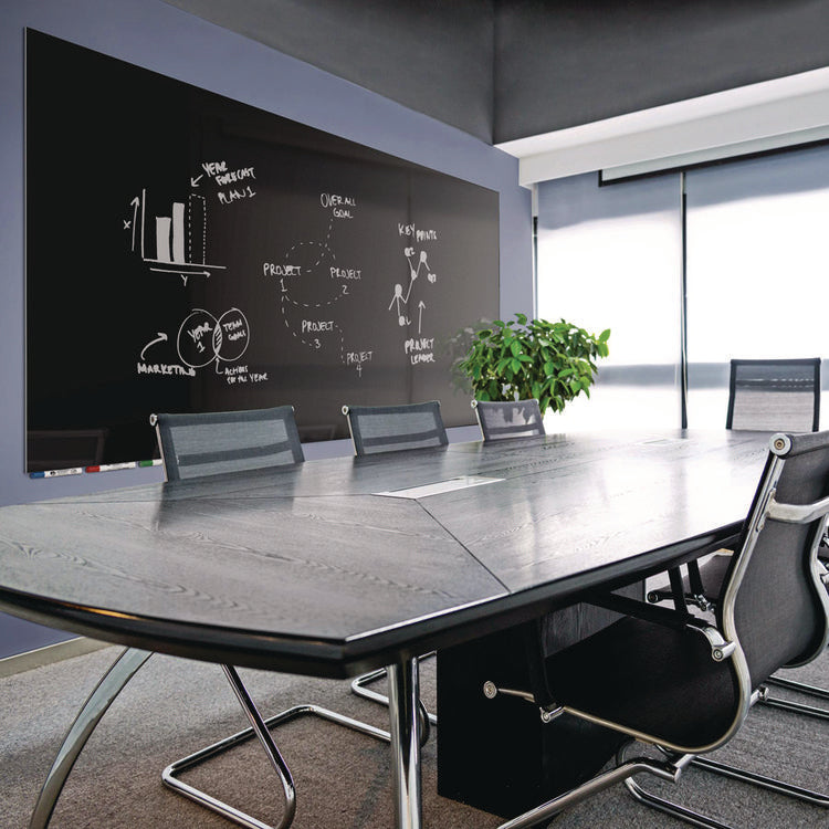 Aria Low-Profile Frameless Magnetic Glassboard, 36" x 24", Black Surface