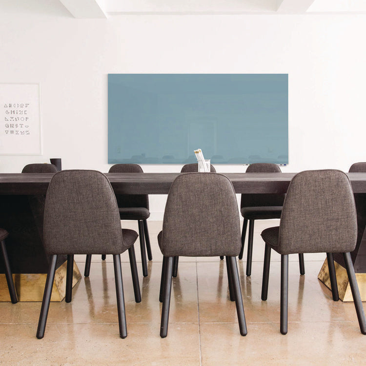 Aria Low-Profile Frameless Magnetic Glassboard, 36" x 24", Denim Blue Surface