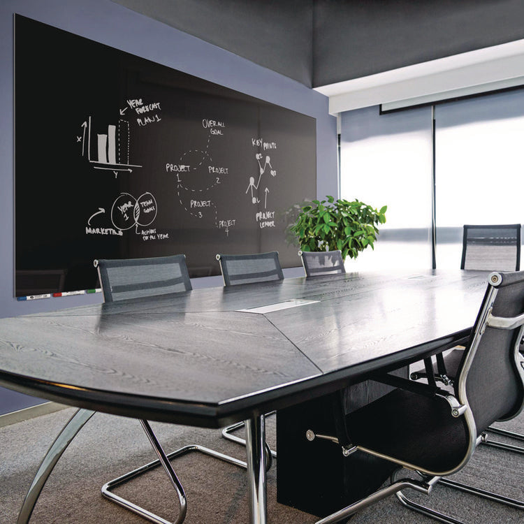 Aria Low-Profile Frameless Magnetic Glassboard, 48" x 36", Black Surface