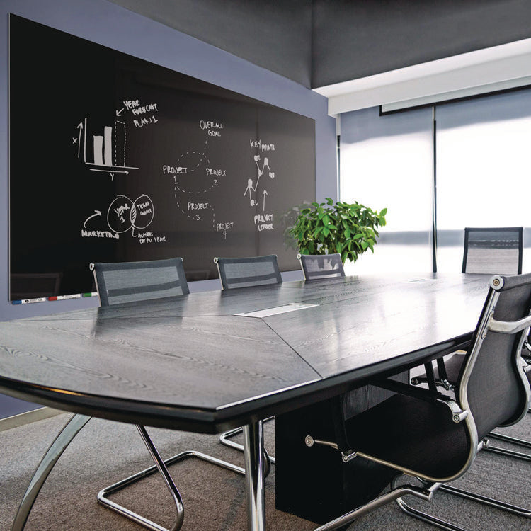 Aria Low-Profile Frameless Magnetic Glassboard, 60" x 36", Black Surface