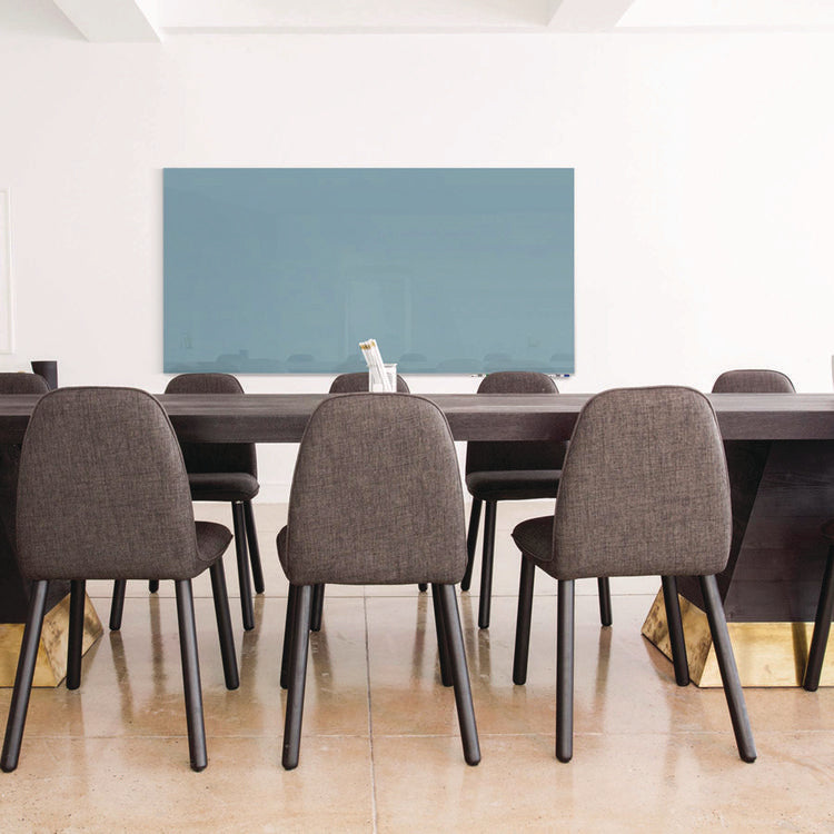 Aria Low-Profile Frameless Magnetic Glassboard, 72" x 48", Denim Blue Surface