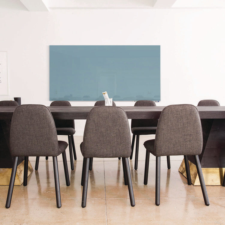 Aria Low-Profile Frameless Magnetic Glassboard, 96" x 48", Denim Blue Surface