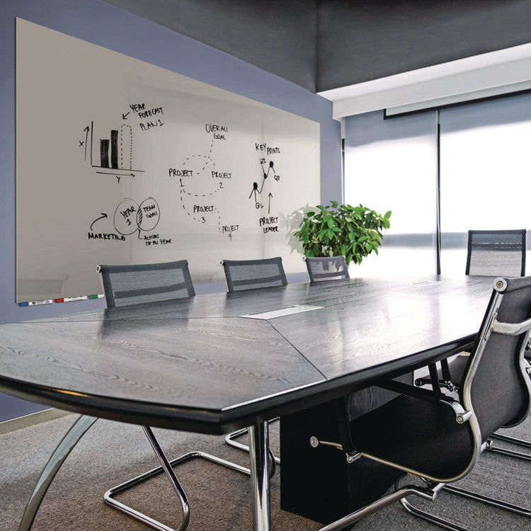 Aria Low-Profile Frameless Magnetic Glassboard, 96" x 48", Gray Surface