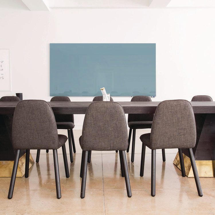 Aria Low-Profile Frameless Magnetic Glassboard, 120" x 48", Denim Blue Surface
