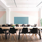 Aria Low-Profile Frameless Magnetic Glassboard, 36" x 24", Denim Blue Surface