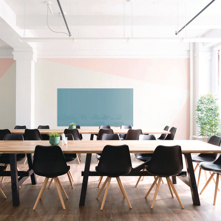 Aria Low-Profile Frameless Magnetic Glassboard, 60" x 36", Denim Blue Surface