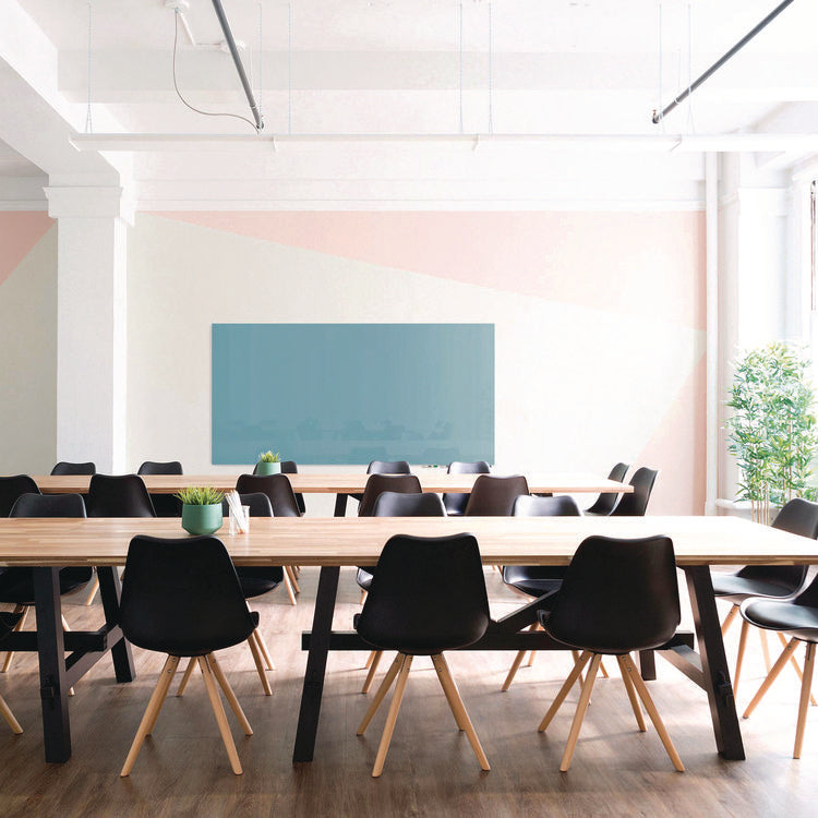 Aria Low-Profile Frameless Magnetic Glassboard, 48" x 36", Denim Blue Surface