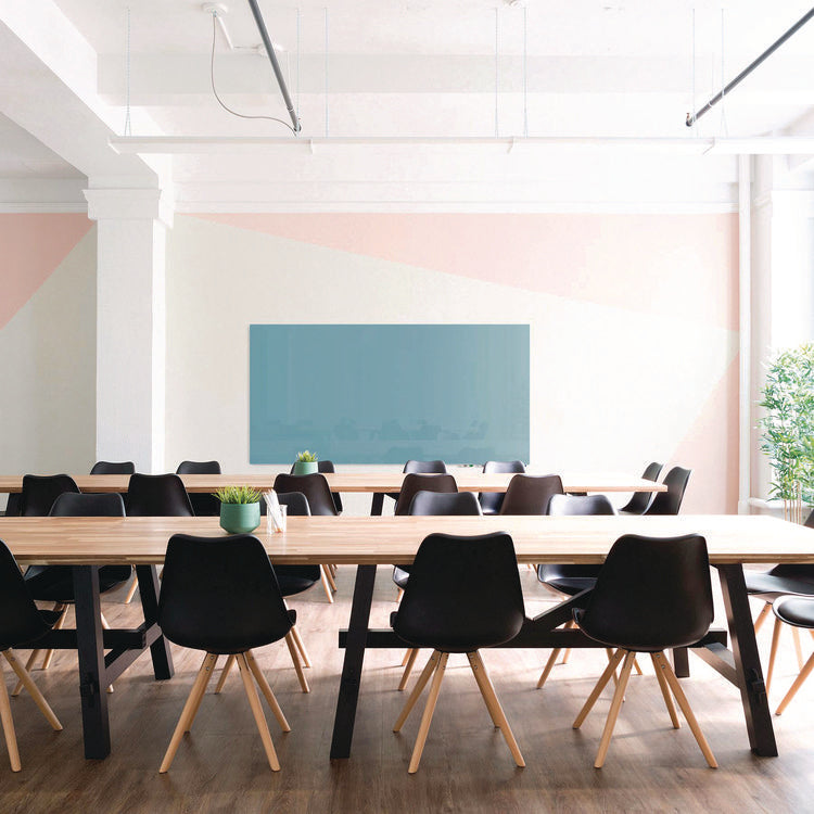 Aria Low-Profile Frameless Magnetic Glassboard, 96" x 48", Denim Blue Surface