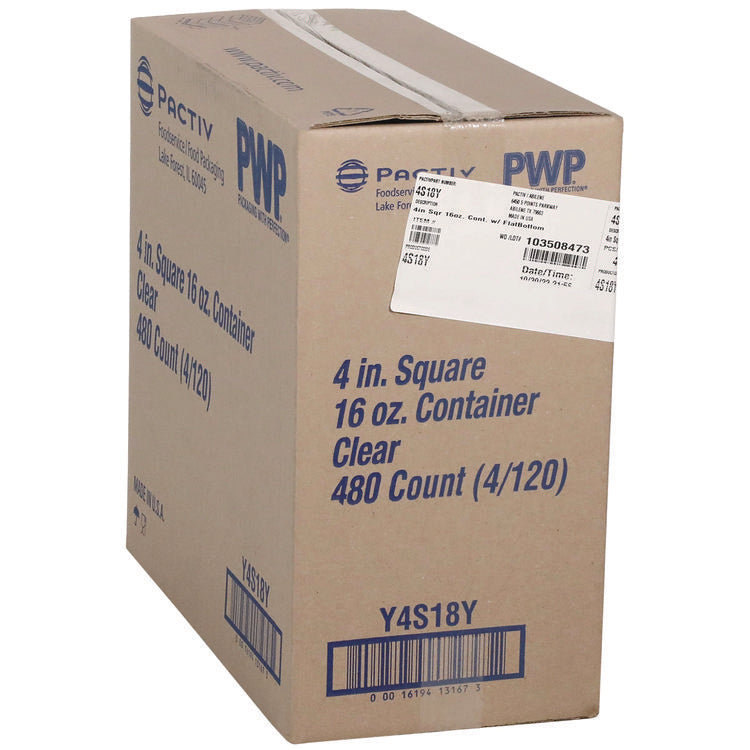 PET Square Container, 16 oz, 4 x 4 x 3, Clear, Plastic, 480/Carton