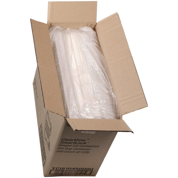 Hinged Lid Hot Dog Container, 6.5 x 2.25 x 2.75, Clear, Plastic, 250/Carton