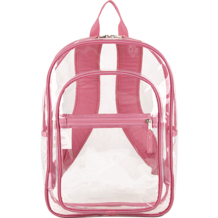 Clear with Color Trim Backpack, 11.5" x 5" x 16.5", Clear/Pink