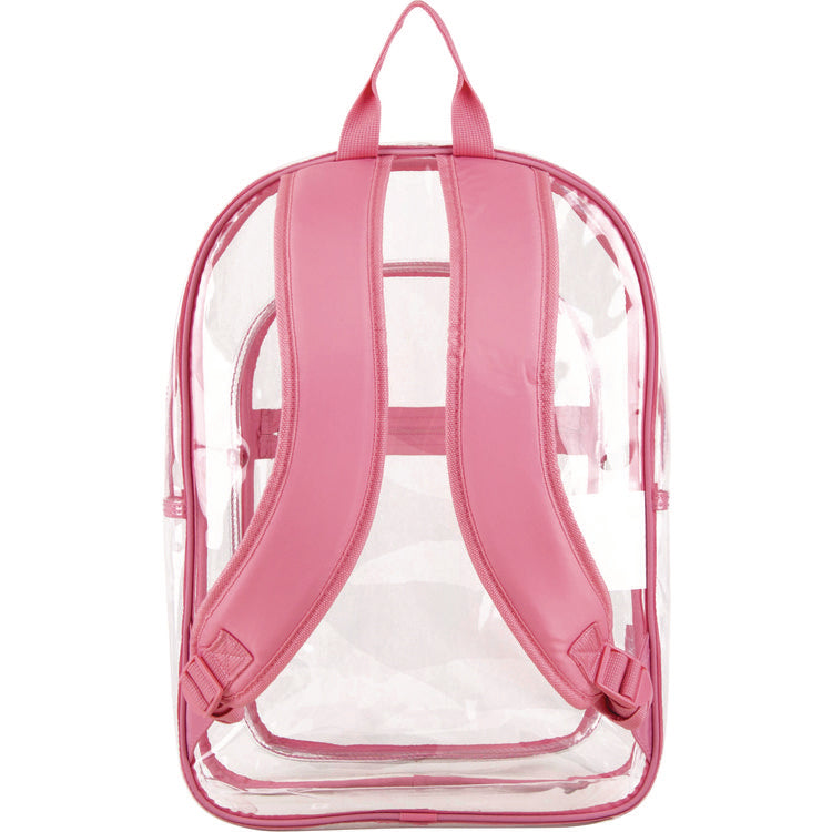 Clear with Color Trim Backpack, 11.5" x 5" x 16.5", Clear/Pink