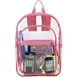 Clear with Color Trim Backpack, 11.5" x 5" x 16.5", Clear/Pink