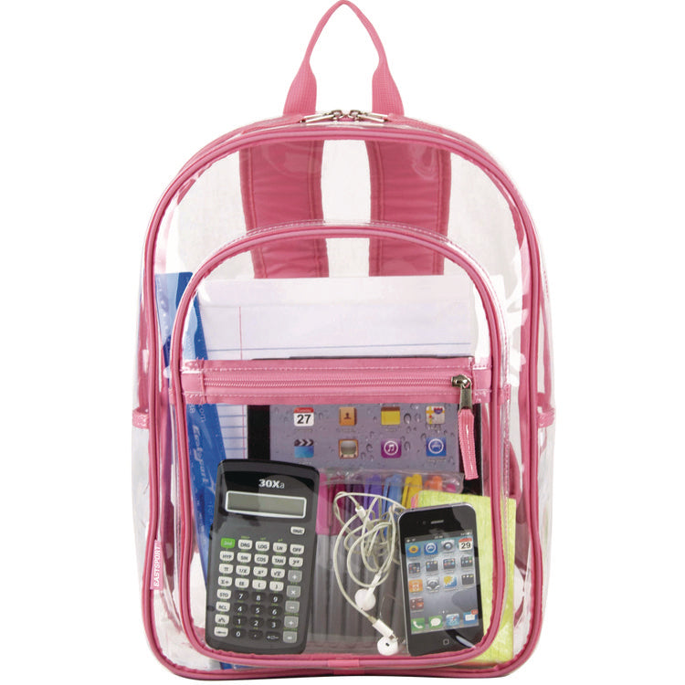 Clear with Color Trim Backpack, 11.5" x 5" x 16.5", Clear/Pink