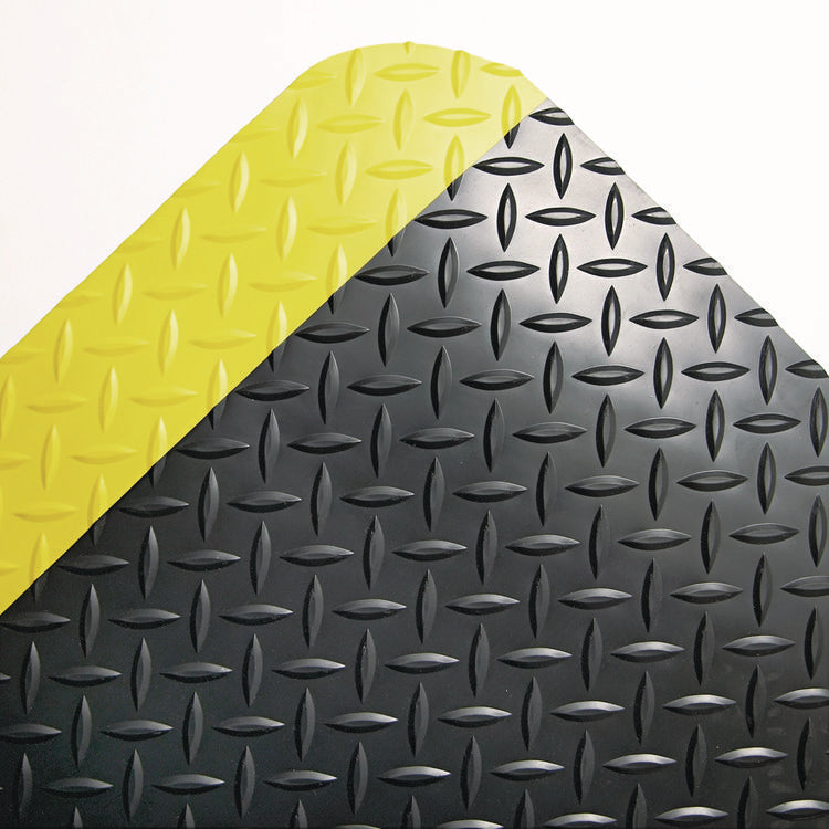 Industrial Deck Plate Anti-Fatigue Mat, Vinyl, 24 X 36, Black/yellow Border