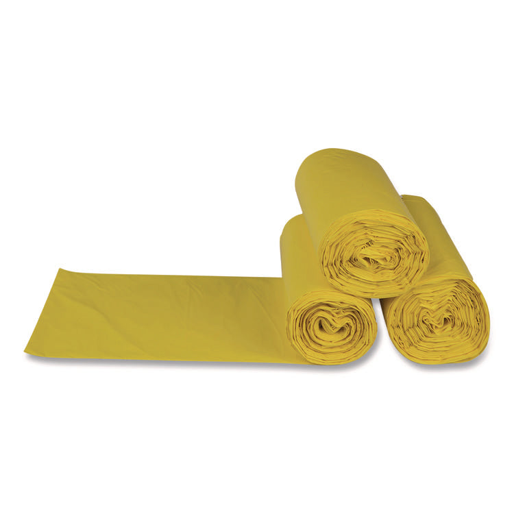 Low-Density Commercial Can Liners, Infectious Waste Biohazard, 30 gal, 1.15 mil, 30" x 43", Yellow, 25 Bags/Roll, 6 Rolls/CT