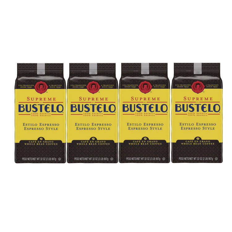 Cafe Bustelo Whole Bean Coffee, Espresso, 32 oz Bag, 4/Carton