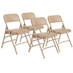 1300 Series Premium Vinyl Upholstered Triple Brace Double Hinge Folding Chair, Supports 500 lb, Beige Seat/Back/Base, 4/Pack