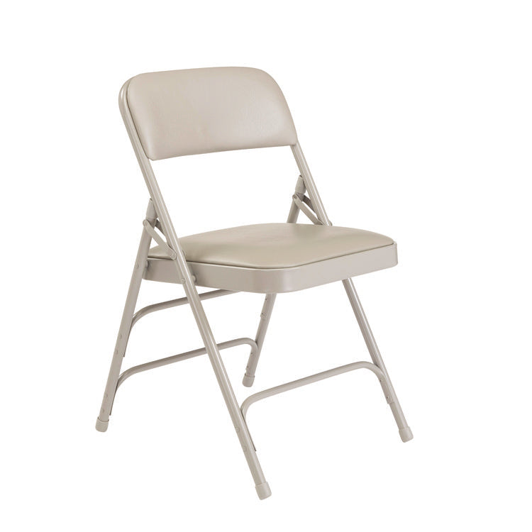 1300 Series Premium Vinyl Upholstered Triple Brace Double Hinge Folding Chair, Supports 500 lb, Gray Seat/Back/Base, 4/Pack