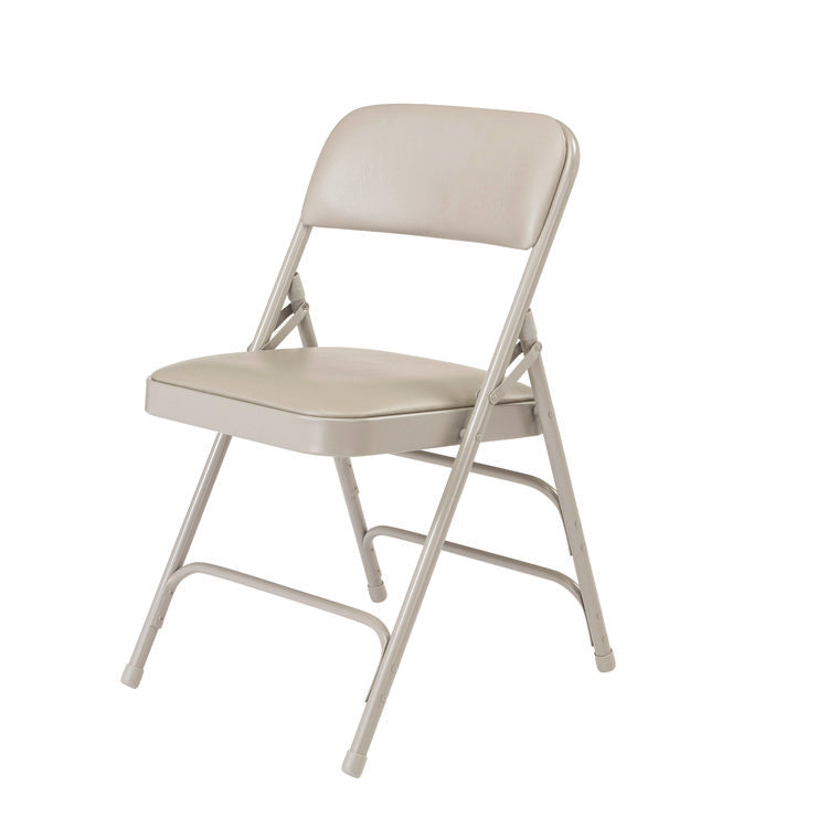 1300 Series Premium Vinyl Upholstered Triple Brace Double Hinge Folding Chair, Supports 500 lb, Gray Seat/Back/Base, 4/Pack