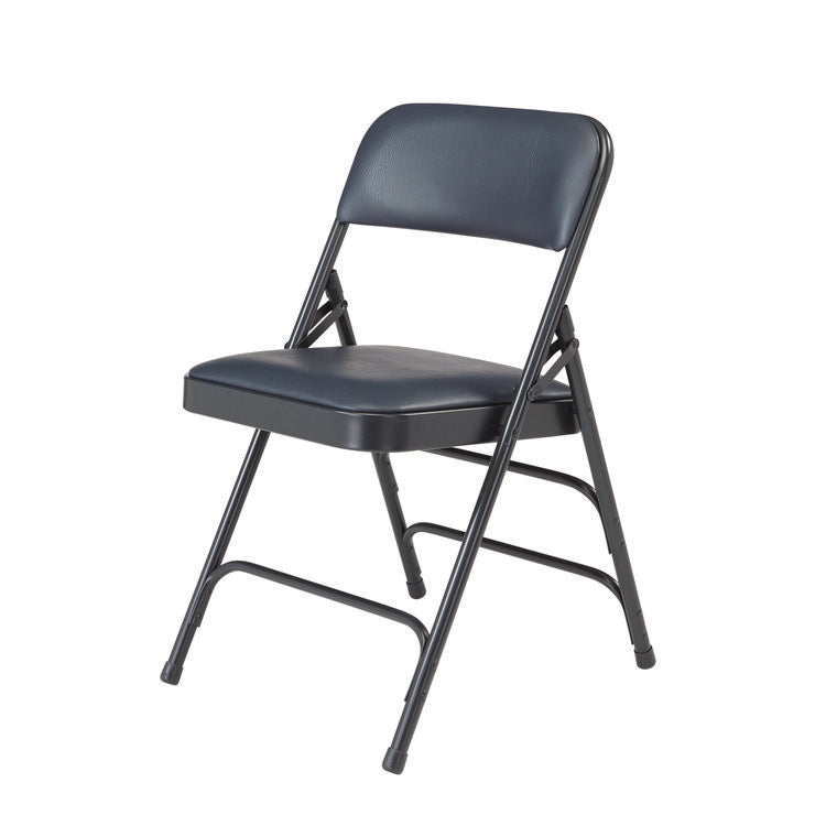1300 Series Premium Vinyl Upholstered Triple Brace Double Hinge Folding Chair, Supports 500 lb, Blue Seat/Back/Base, 4/Pack