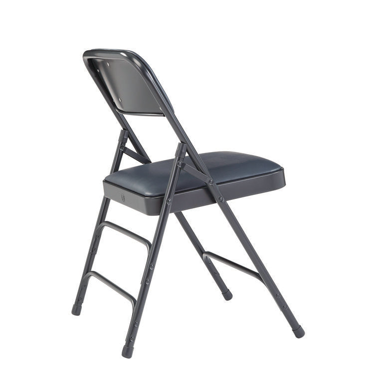 1300 Series Premium Vinyl Upholstered Triple Brace Double Hinge Folding Chair, Supports 500 lb, Blue Seat/Back/Base, 4/Pack