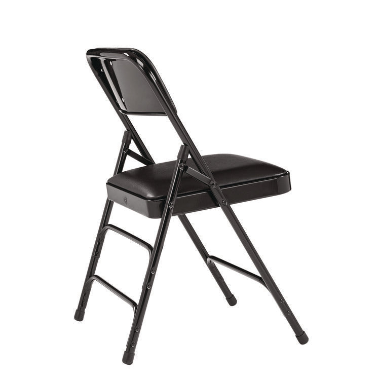 1300 Series Premium Vinyl Upholstered Triple Brace Double Hinge Folding Chair, Supports 500 lb, Black Seat/Back/Base, 4/Pack