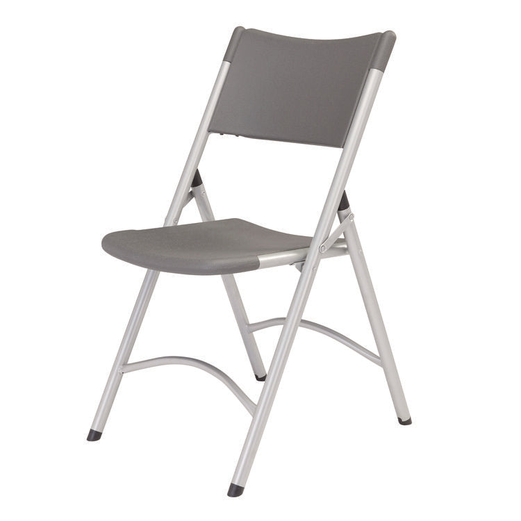 600 Series Heavy Duty Plastic Folding Chair, Supports Up to 500 lb, 18" Seat Height, Gray Seat/Back, Silver Base, 4/Pack