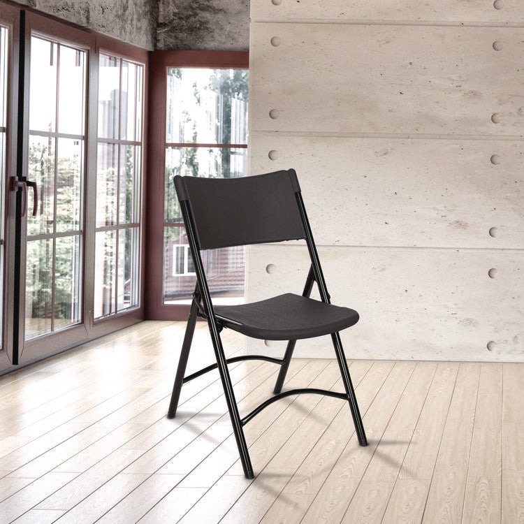 600 Series Heavy Duty Plastic Folding Chair, Supports Up to 500 lb, 18" Seat Height, Black Seat/Back/Base, 4/Pack