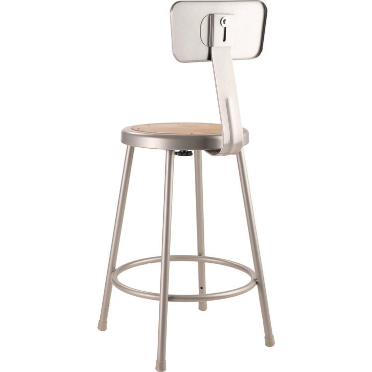 6200 Series Heavy Duty Steel Stool With Backrest, Supports Up to 500 lb, 24" Seat Height, Brown Seat, Gray Back/Base