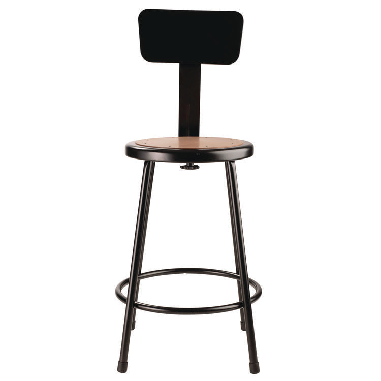 6200 Series Heavy Duty Steel Stool With Backrest, Supports Up to 500 lb, 24" Seat Height, Brown Seat, Black Back/Base