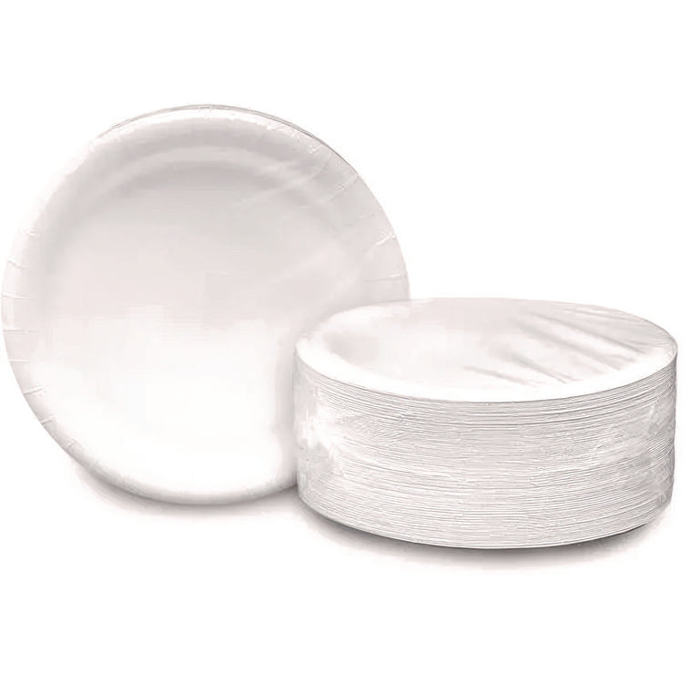 Coated Paper Plates, 9" dia, White, 500/Carton