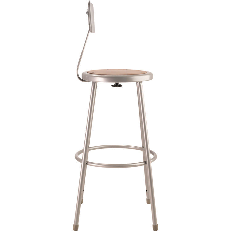 6200 Series Heavy Duty Steel Stool With Backrest, Supports Up to 500 lb, 30" Seat Height, Brown Seat, Gray Back/Base