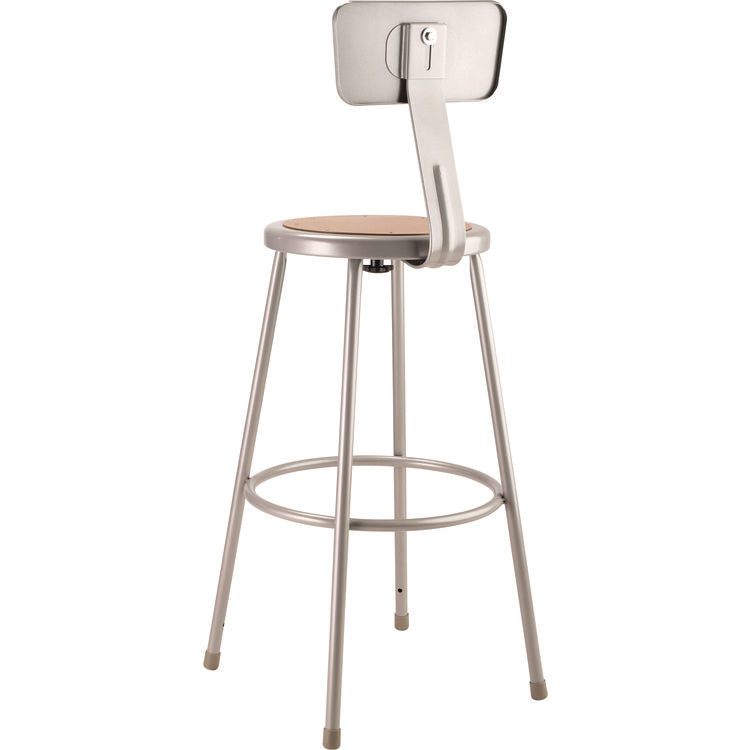 6200 Series Heavy Duty Steel Stool With Backrest, Supports Up to 500 lb, 30" Seat Height, Brown Seat, Gray Back/Base