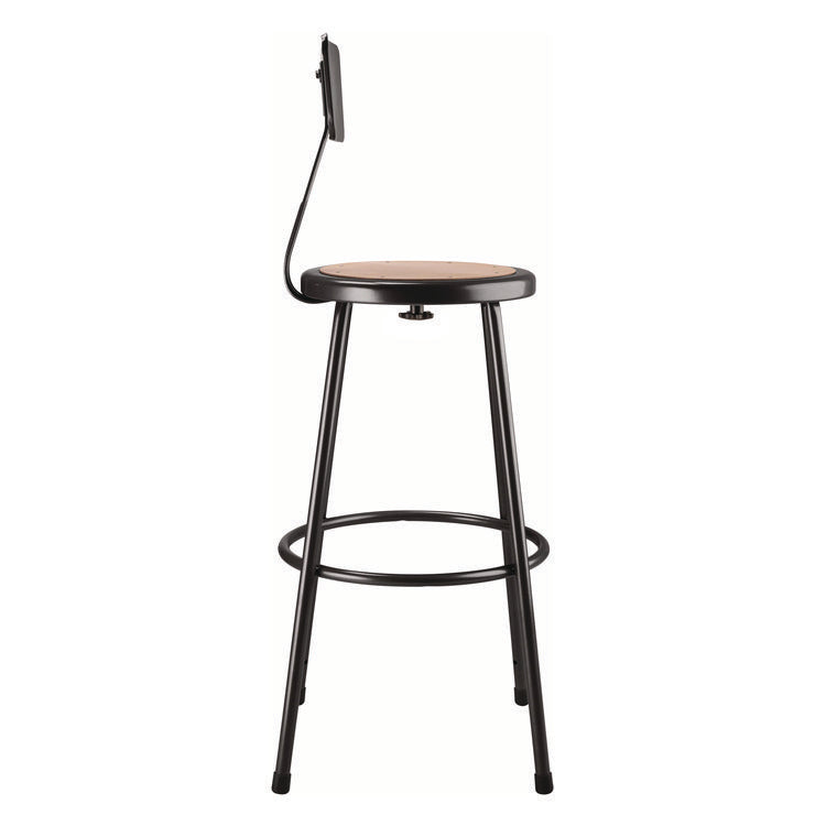 6200 Series Heavy Duty Steel Stool With Backrest, Supports Up to 500 lb, 30" Seat Height, Brown Seat, Black Back/Base