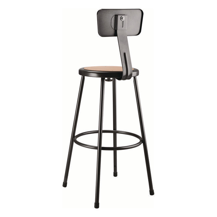 6200 Series Heavy Duty Steel Stool With Backrest, Supports Up to 500 lb, 30" Seat Height, Brown Seat, Black Back/Base