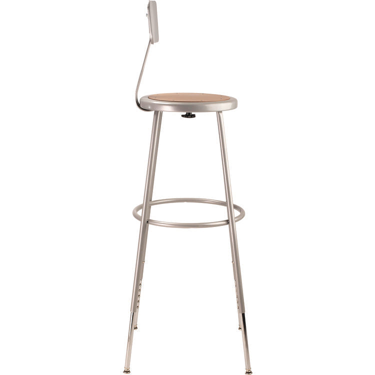 6200 Series Height Adjustable Heavy Duty Steel Stool With Backrest, 32" to 39" Seat Height, Brown Seat, Gray Back/Base